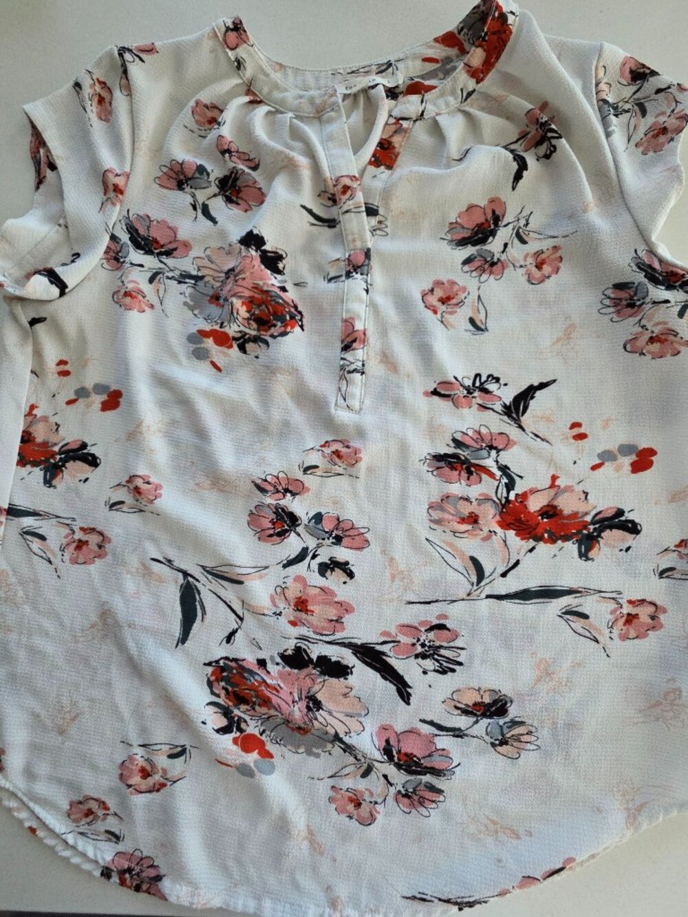 Fun2Fun L White Floral Sleeveless V Neck Blouse Style FT88361
